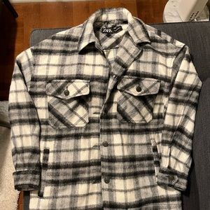 Zara black and white plaid wool shacket (shirt jacket)